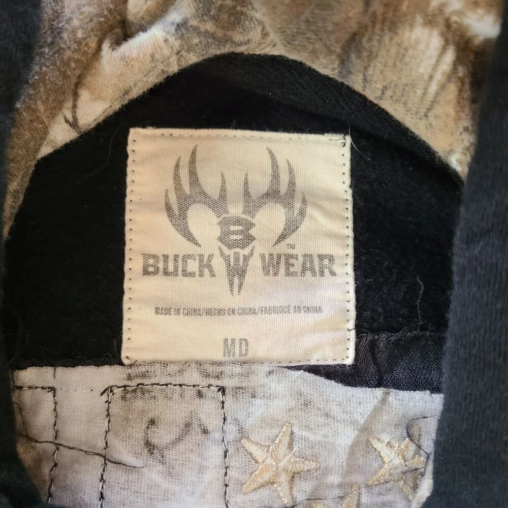Buck Wear Patriotic Camo American Flag Hoodie Size Medium Sweatshirt - Picture 4 of 10